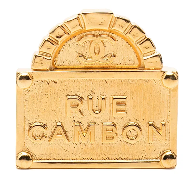 Gold Chanel CC Gold Plated Rue Cambon Dome Brooch in Gold from Designer Revival