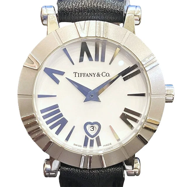 Tiffany & Co. Atlas Watch SS Leather Quartz White Dial in White Leather from The Reluxe
