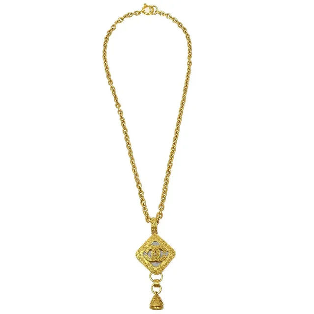 Chanel Bell Mirror Gold Chain Pendant Necklace 94A in Gold from AMORE Vintage Tokyo