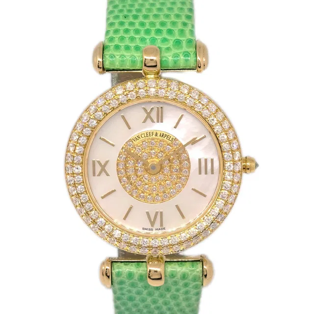 Van Cleef & Arpels YG Diamond Ref.13343B2 Quartz Watch 18KYG Lizard in Lizard from AMORE Vintage Tokyo