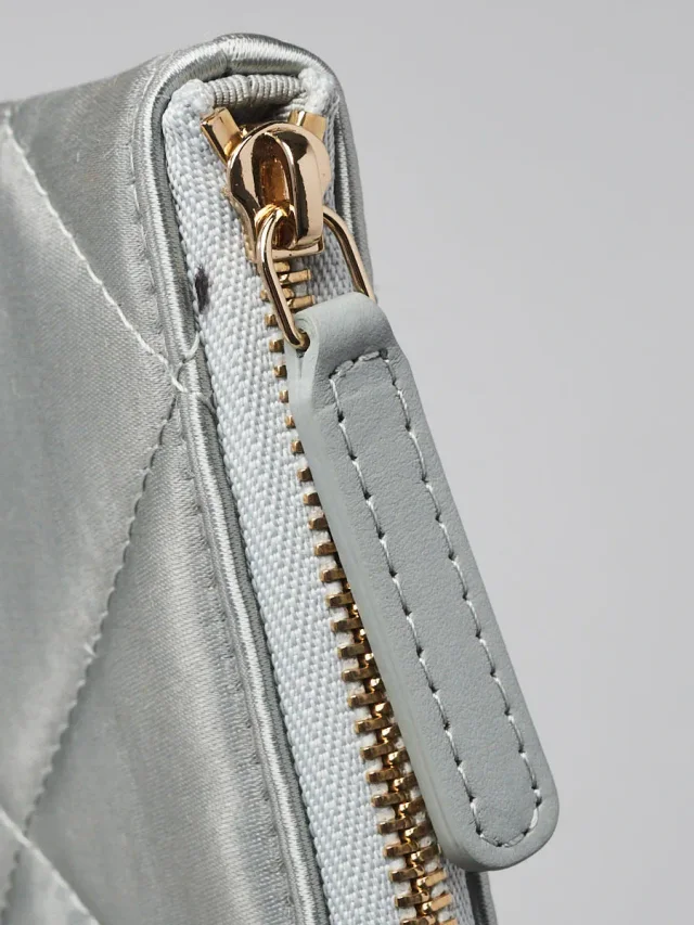 Grey Quilted Satin Chanel 19 Small O-Case VIP Zip Pouch in Grey Satin from Yoogis, photo 7 of 10