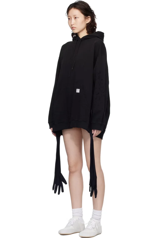 MM6 Maison Margiela Black Hooded Glove Sweatshirt Minidress, photo 4 of 5 from SSENSE