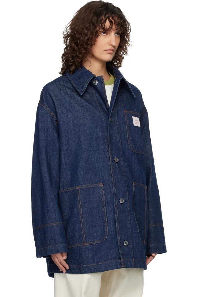 Indigo Cotton 'Ami Paris Heritage' Label Worker Jacket, photo 2 of 4 from SSENSE