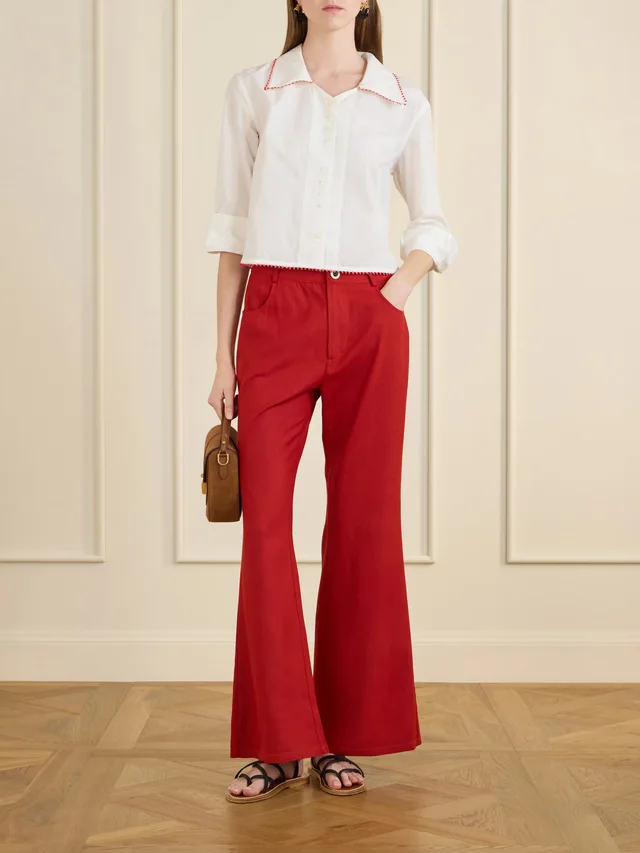 ALIX OF BOHEMIA Bunny Russet silk flared jeans in Red, photo 2 of 2 from NET-A-PORTER (Canada)
