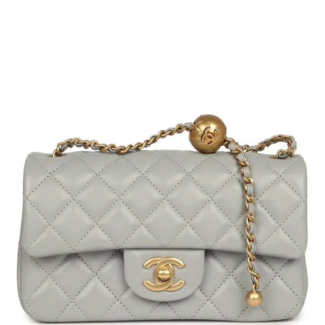 Chanel Mini Pearl Crush Rectangular Flap Bag Grey Lambskin Brushed Gold Hardware in Grey Lambskin from Madison Avenue Couture