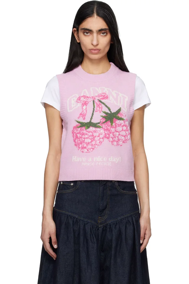 Pink Graphic Wool Sweater Vest