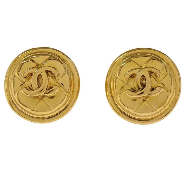 Chanel Button Clip-On Earrings Gold 2389 in Gold from AMORE Vintage Tokyo