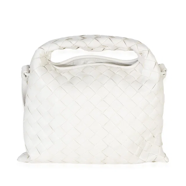 Bottega Veneta Off White Nappa Intrecciato Mini Hop Hobo Leather Handbag in White Nappa leather from HEWI