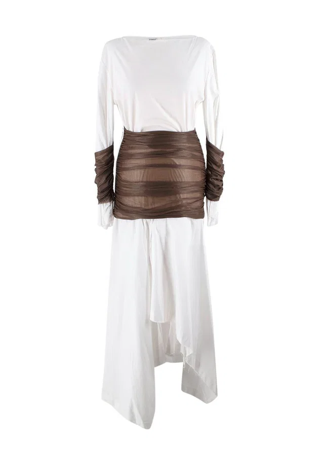 Loewe White and Brown Distressed Hem Midi Dress in Brown from HEWI