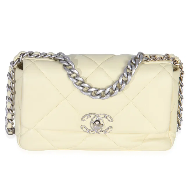 Light Yellow Quilted Lambskin Medium Chanel 19 Flap Bag in Yellow Lambskin from myGemma