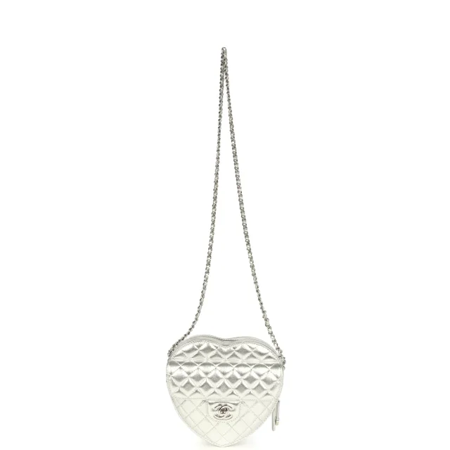 Chanel CC In Love Large Heart Bag in Silver Lambskin from Madison Avenue Couture, photo 6 of 9
