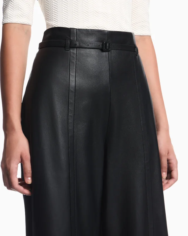 Emporio Armani Trousers in leather with high waist wide leg and belt, photo 7 of 7 from SENSER