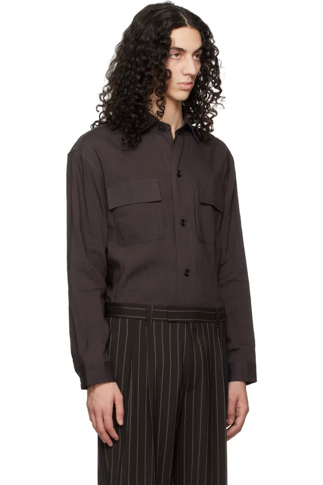 BOSS Brown Flap Pocket Linen Shirt, photo 2 of 4 from SSENSE