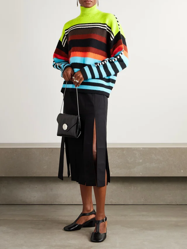 CHRISTOPHER JOHN ROGERS Striped ribbed wool-blend turtleneck sweater in Blue, photo 2 of 2 from NET-A-PORTER (Canada)