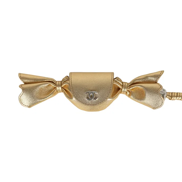 Chanel Mini Candy Bag Charm Light Gold Metallic Lambskin Silver Hardware in Metallic Lambskin from Madison Avenue Couture