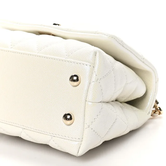 Chanel Iridescent Caviar Quilted Extra Mini Coco Handle Flap White in White Caviar leather from FASHIONPHILE, photo 10 of 10