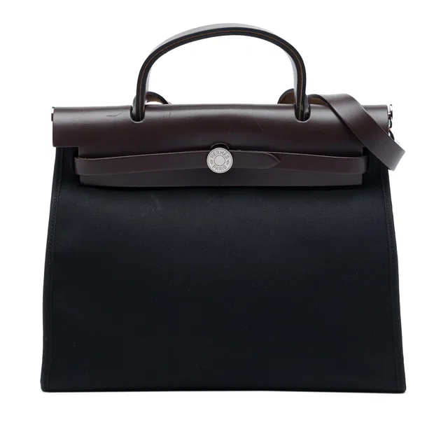Black Hermès Toile Herbag Zip 31 Satchel in Black Canvas from Designer Revival