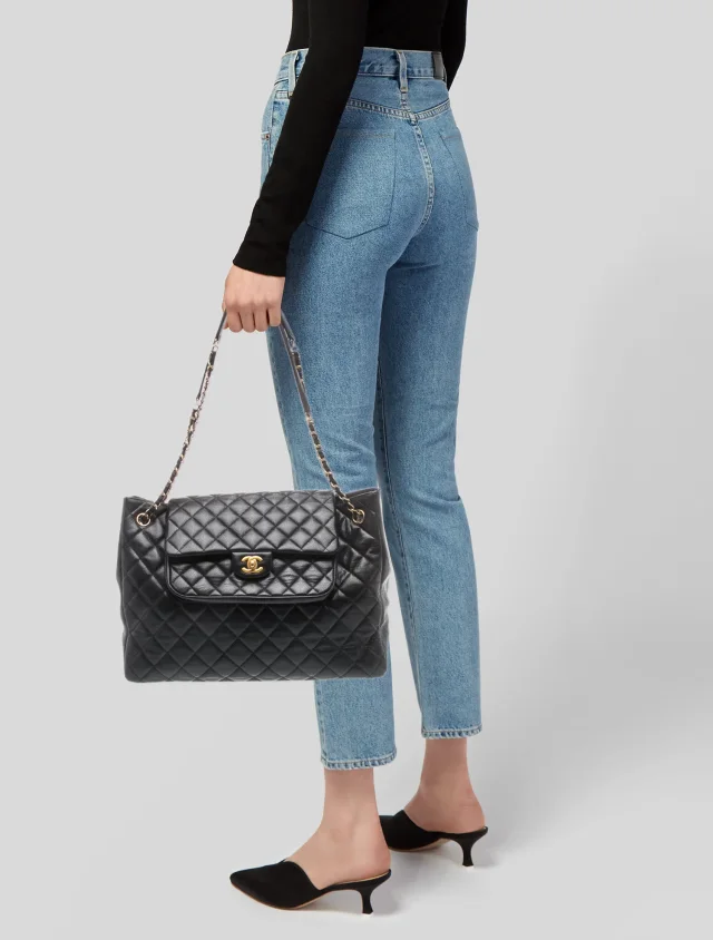 Chanel Quilted Caviar Flap Tote in black Caviar leather from The RealReal, photo 2 of 6
