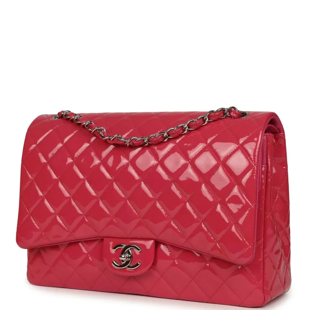 Chanel Maxi Classic Double Flap Bag Dark Pink Patent Silver Hardware in Pink Patent from Madison Avenue Couture, photo 5 of 10