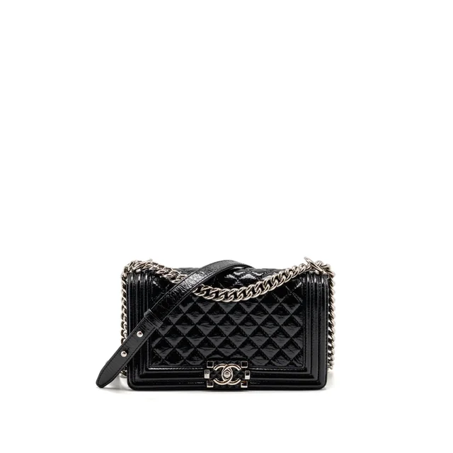 Chanel Medium Boy Bag Leather Black SHW in Black Leather from EMIER