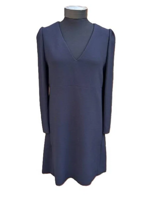 Chloé Long Sleeve V Neck Dress Navy Size: 36 in Blue Silk from Oxfam Online Shop