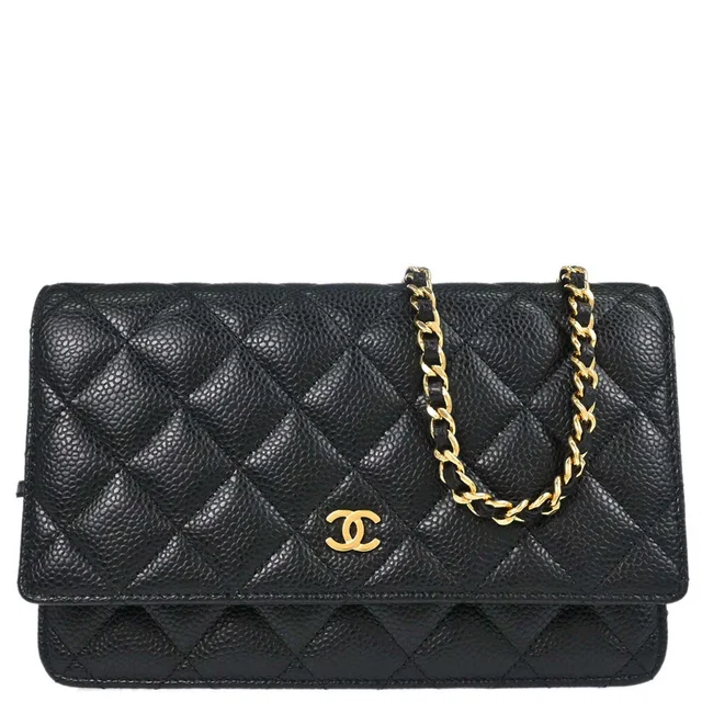 Chanel 2018-2019 Black Caviar Skin Classic WOC Wallet on Chain Shoulder Bag in Black Caviar leather from AMORE Vintage Tokyo
