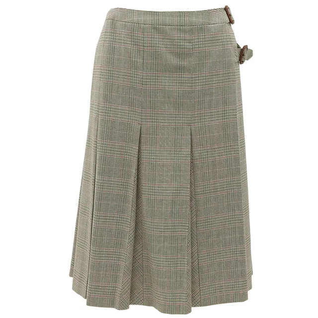 Burberry Check Pattern Skirt #44 Khaki in Green Wool from VINTAGE QOO TOKYO