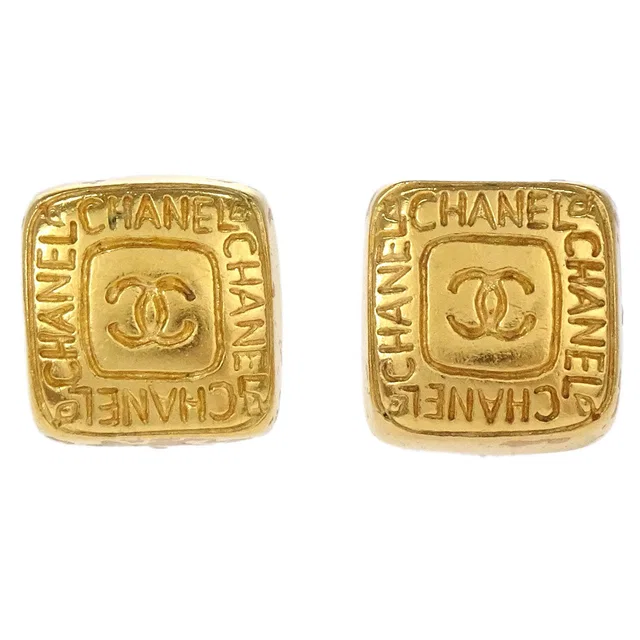 Chanel Square Clip-On Earrings Gold 99A in Gold from AMORE Vintage Tokyo
