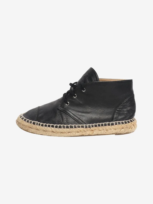Chanel Black high top leather espadrilles - size EU 38 (UK 5) in Black Leather from Sign of the Times
