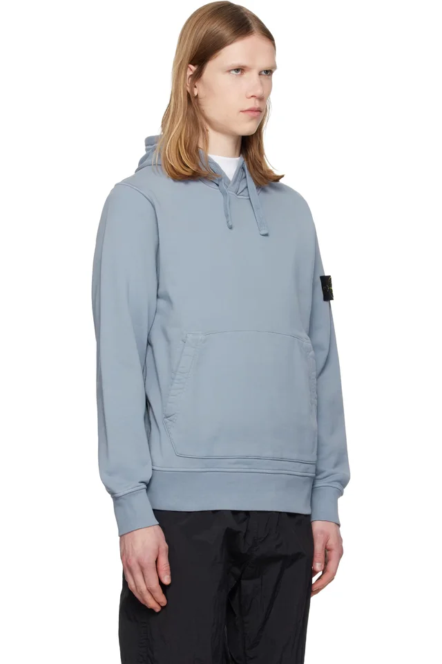 Stone Island Blue 6100062 Organic Cotton Fleece Hoodie, photo 2 of 5 from SSENSE
