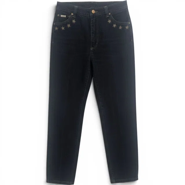 Escada Jeans Womens 24 High Rise Straight Dark Indigo Blue Anchor Star Euc in blue|gold Denim from Poshmark