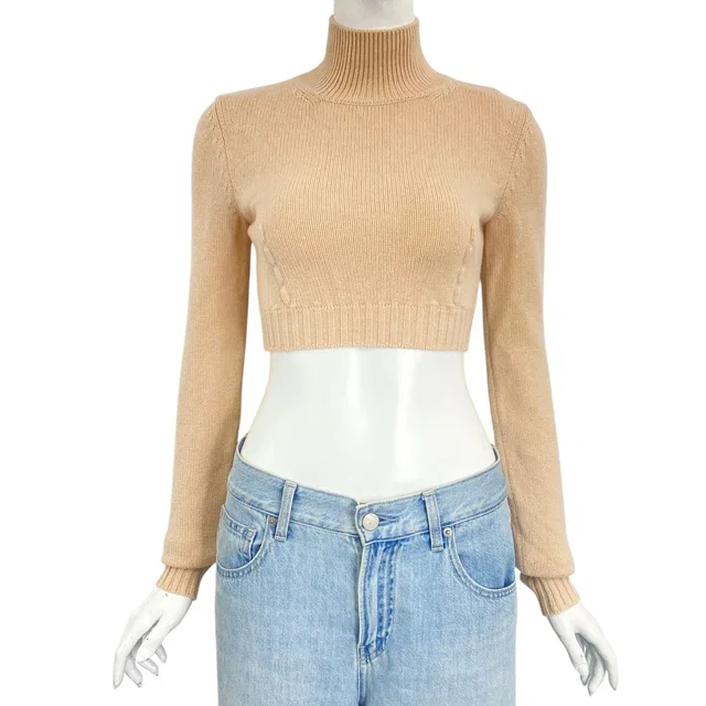 Fendi Sweater Knit Long Sleeve Logo Beige in Beige from The Reluxe
