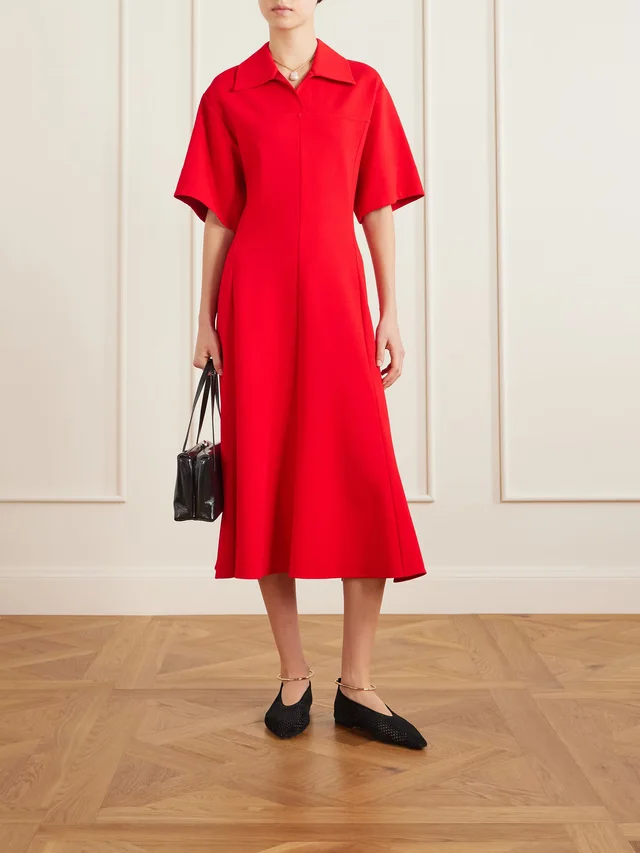 JIL SANDER Paneled crepe midi dress in Red, photo 2 of 2 from NET-A-PORTER (Canada)