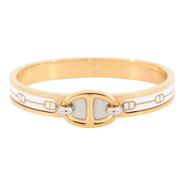Hermès Mini Clic Chaine d'Ancre Gold/White Gold Plated in White from GALLERY RARE