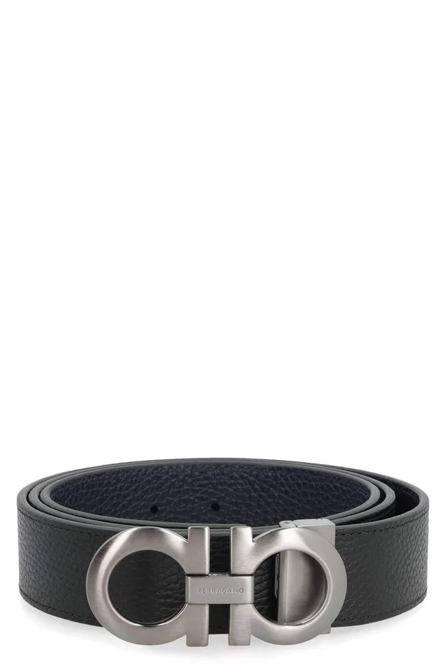 Ferragamo Gancini Belt — Black Calf in Black Calfskin from HEWI