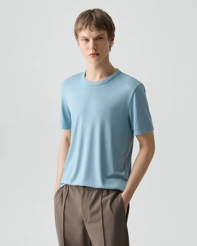 Theory Essential Tee in Anemone Modal Jersey in OCEAN AIR 67% Modal, 30% Polyester, 3% Spandex, photo 2 of 8 from Theory