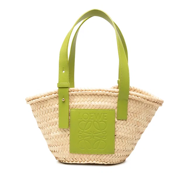 Beige LOEWE Small Raffia Anagram Basket Bag in Beige Raffia from Designer Revival