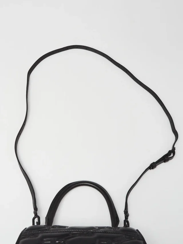 Balenciaga Black Embossed Leather Hourglass Small Top Handle Bag in Black Leather from Yoogis, photo 6 of 10