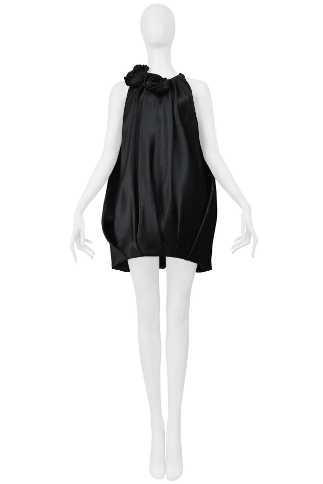 Balenciaga By Ghesquiere Black Satin Dress With Roses in Black Satin from Resurrection Vintage, photo 3 of 8