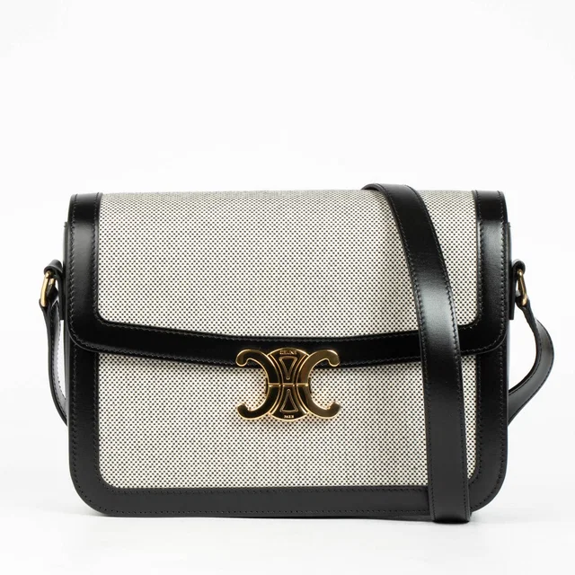 Celine Black Canvas Classique Triomphe Crossbody Bag in Black Canvas from Labellov