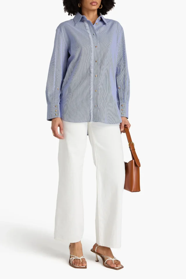 Zimmermann Embroidered Striped Cotton Oxford Shirt in Blue, photo 3 of 4 from THE OUTNET