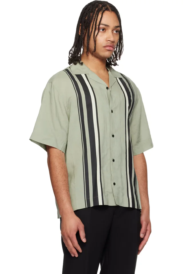 Hugo Green Striped Shirt, photo 2 of 4 from SSENSE