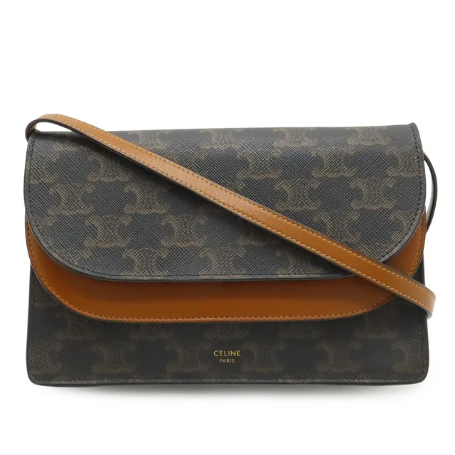 Celine Triomphe Strap Wallet Clutch 2-Way Shoulder Bag Pochette Leather in Leather from The Reluxe