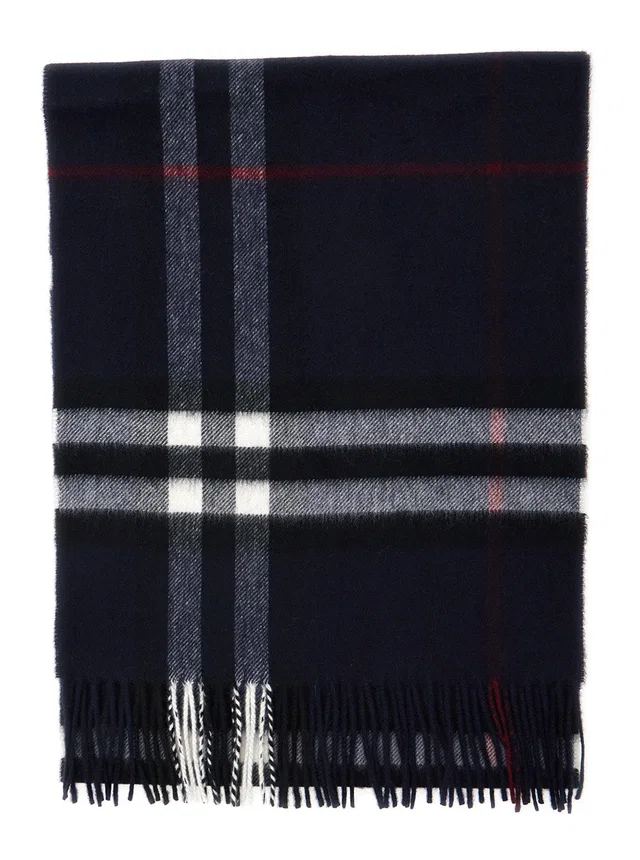 Burberry Check Cashmere Scarf — Navy Scarfs in Navy Cashmere from HEWI
