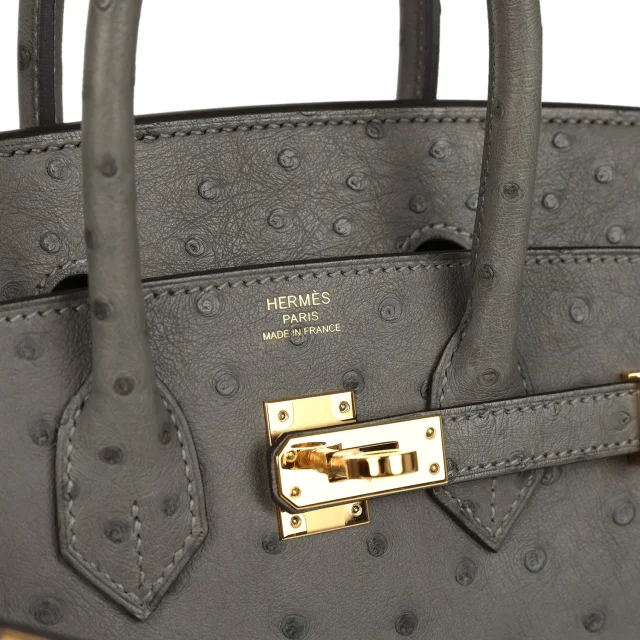 Hermès Birkin 25 Gris Meyer Ostrich Gold Hardware in Grey Exotic from Madison Avenue Couture, photo 1 of 1