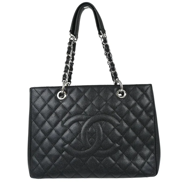 Chanel 2012-2013 Black Caviar Skin Grand Shopping Tote GST Chain Handbag in Black Caviar leather from AMORE Vintage Tokyo