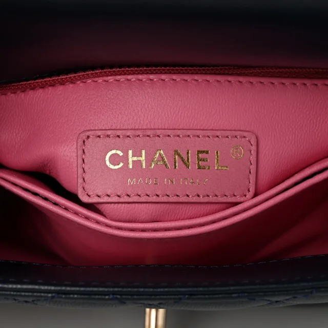 Chanel Quilted Extra Mini Rainbow Coco Handle Flap Navy Blue in Navy Goatskin from FASHIONPHILE, photo 6 of 11