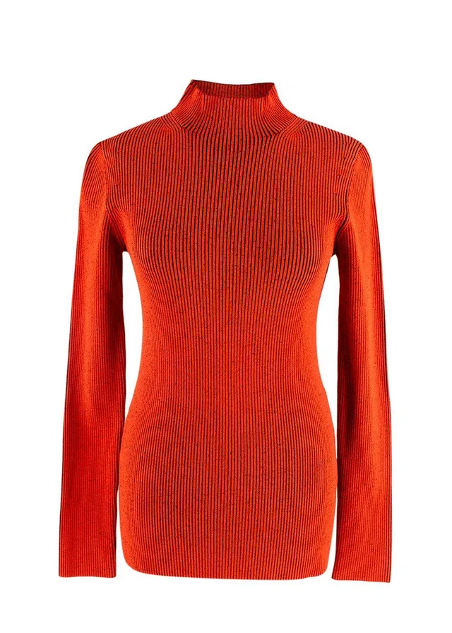 Proenza Schouler Proenza Orange Ribbed Knit High Neck Top in Orange Wool from HEWI