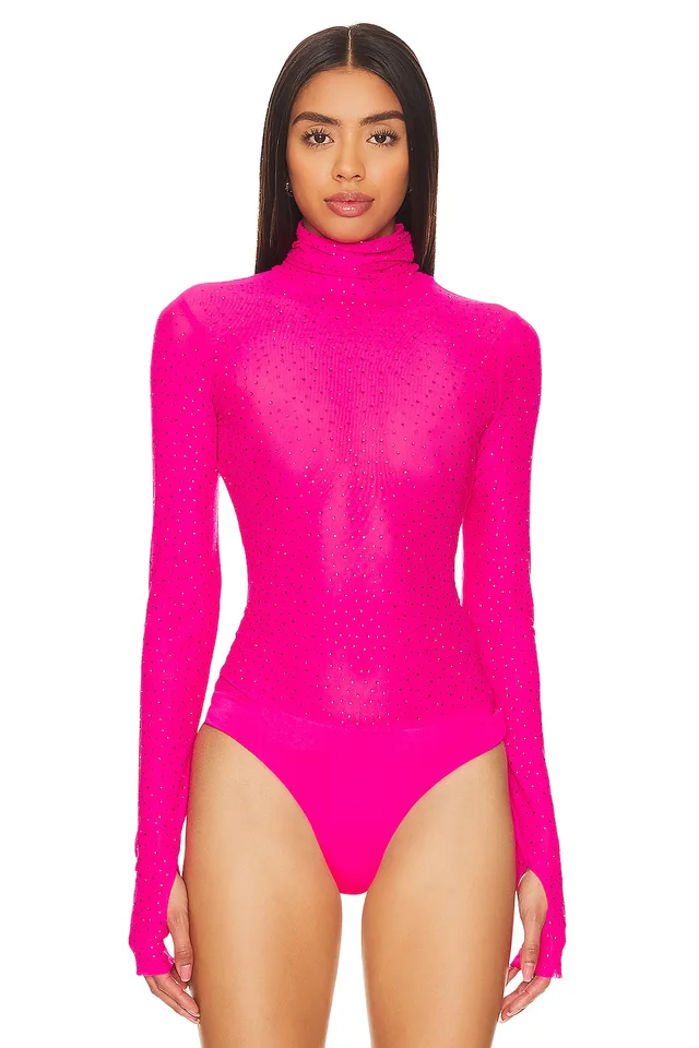 AFRM Milo Rhinestone Bodysuit in Glow Pink, photo 2 of 6 from REVOLVE (Canada)