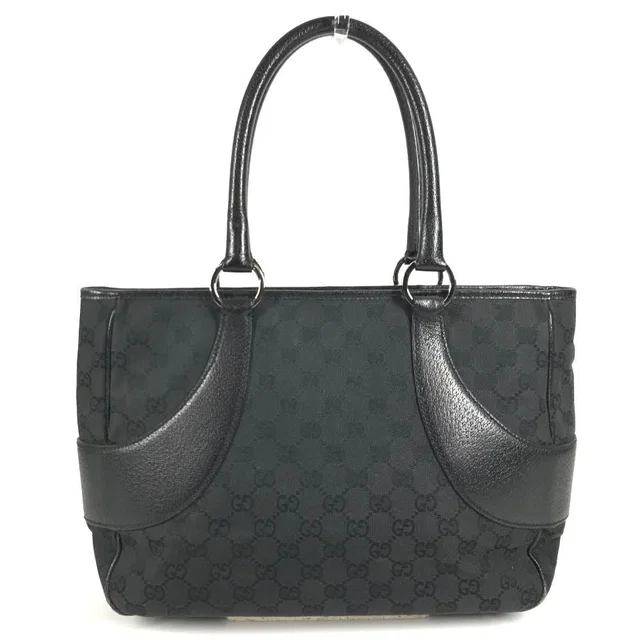 Gucci Shoulder Bag GG Logo Canvas Leather Black in Black Canvas from The Reluxe